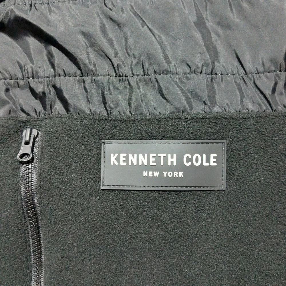Kenneth Cole New York Men Large Black Full Zip Fleece Quilted Mixed Media Jacket